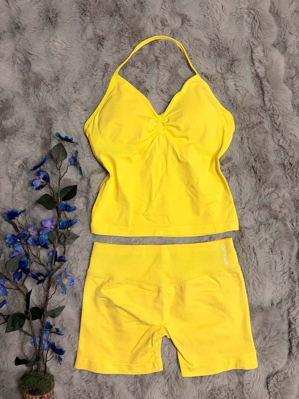 DFYNE Impact Halter Tank Top And Shorts Set Yellow